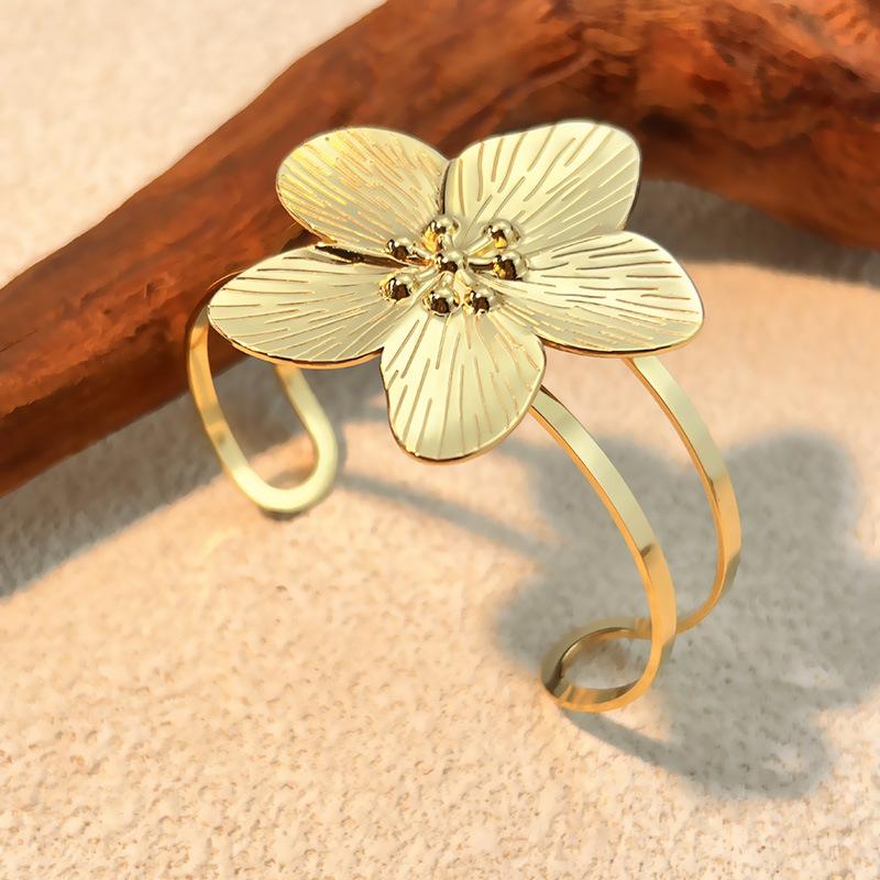 

Meier French retro stainless steel bangle - women s instagram-style court gold sunflower open bracelet