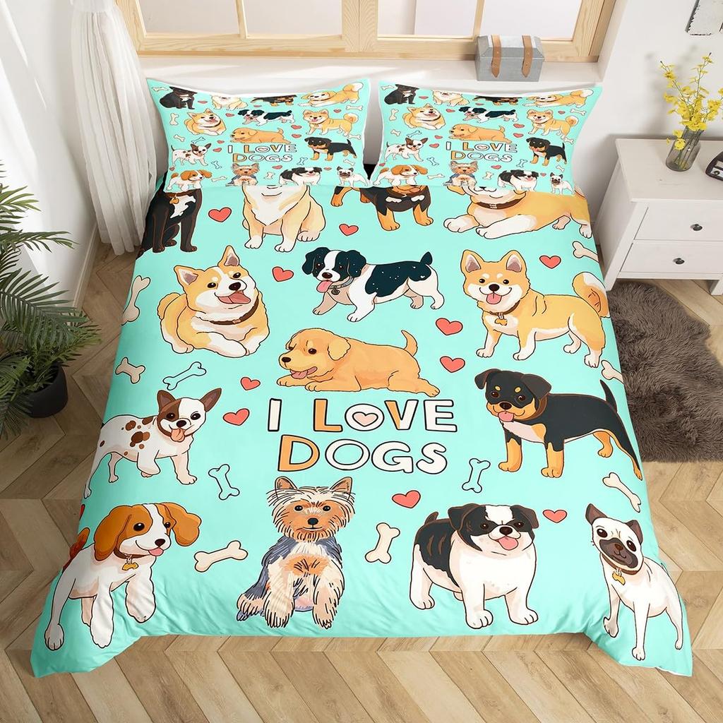 Dog Bedding Set King Full Kids Cute Cartoon French Bulldog Dogs Duvet Cover Watercolor Animal Comforter Cover Puppy Quilt Cover