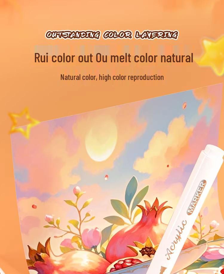 48-Color Washable Acrylic Marker Set with Soft Tips - Non-Bleeding, Stackable for Elementary Art Use