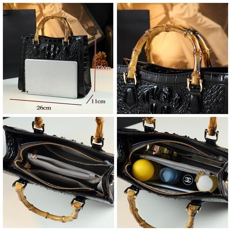 Crocodile Leather Tote Bag Portable Women'S Bag High Sense Middle-Aged Lady Crossbody