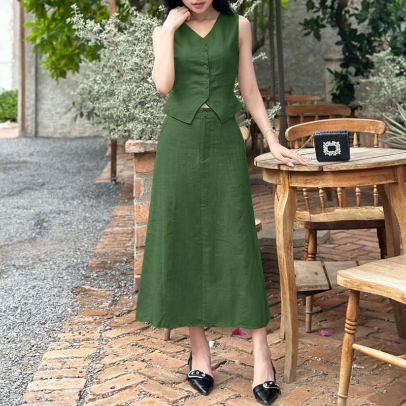 

ZANZEA Женские безрукавки, топы и длинные юбки, летние комплекты из двух частей 4XL