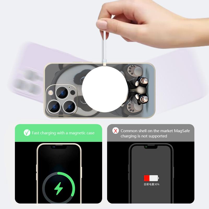 Black Coat Panda Pattern Case For iPhone 17 Pro Max Magnetic For Magsafe Silicone Cover For iPhone 16 Pro Max Funda iPhone 15 14 13 12 11 16E Air