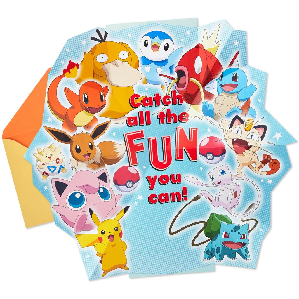 Hallmark Pokemon Birthday Card for Kids and Pop-Up (Pikachu, Szechuan, Charmander, Bulbasaur)