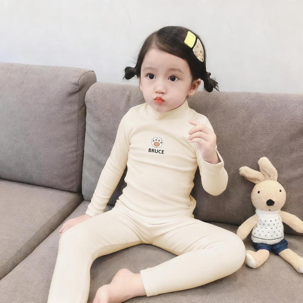 Kids' Thermal Underwear Set - Half-High Collar, Double-Sided Heating for Boys and Girls - Autumn Wear