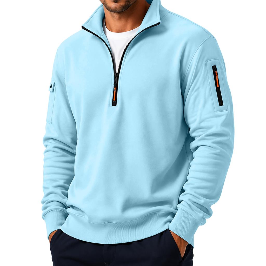 Men's Casual Quarter-Zip Sweatshirt with Stand Collar, Loose Fit and Multiple Pockets for Fall and Winter