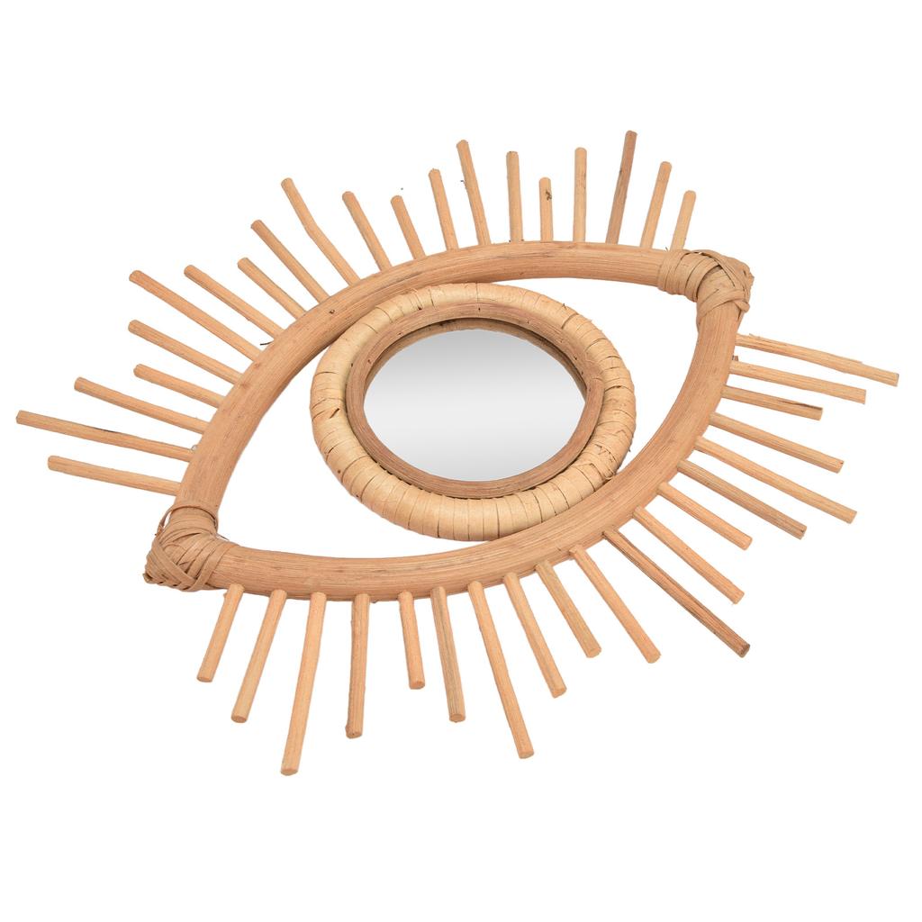 Nordisk Sminkspegel Rottingvävd Ögonformad Vägghängd Spegel för Hem Hotell Badrumsdekoration