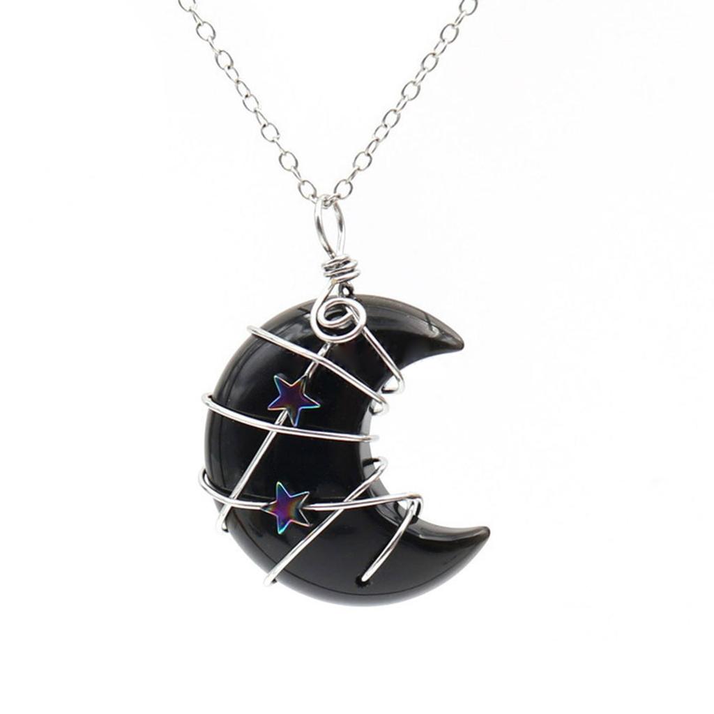 Crystal Necklace Tree-of-Life Crescent-Moon Necklace Wire Wrap Natural Gemstones