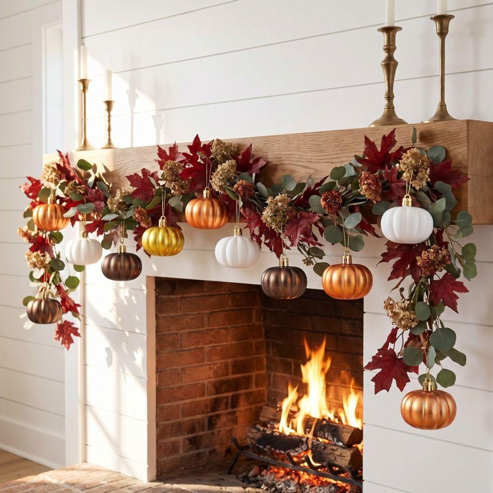 12 Pcs Matte Pumpkin Hanging Ornaments Colorful Plastic Thanksgiving Pumpkin Ball Easy To Hang Multi-functional