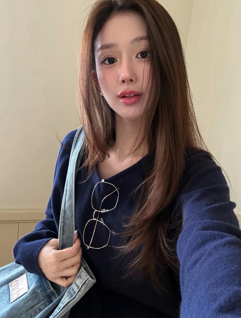 Ebeule Fine Wool V-Neck Knit Navy