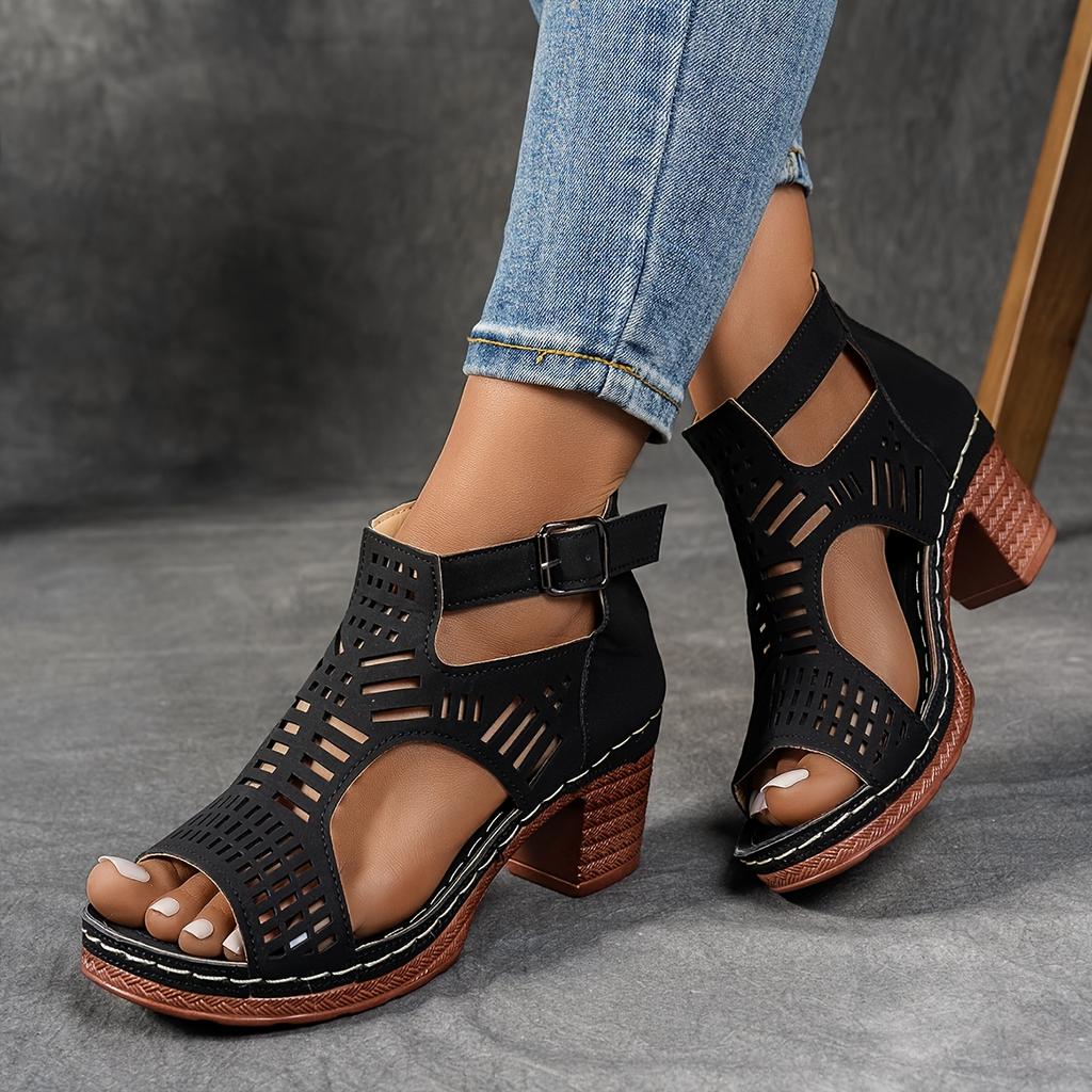 New Ladies' Non Slip Summer Sandals with Open Toe Zipper Closure, Polyester Upper Layer Party Shoes, Platform Heel Sandals