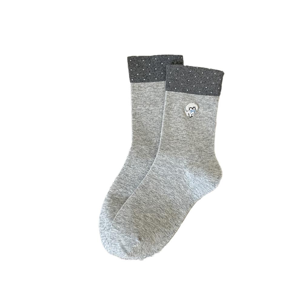 Female Embroidered Puppy Mid-calf Socks for Autumn and Winter, Sweet and Loose Postpartum Socks, Cartoon Socks