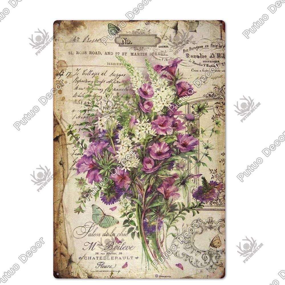 Putuo Decor Flower Vintage Poster Plaque Metal Tin Sign Wall Decorative for Barn Room Kitchen Garage Iron Painting