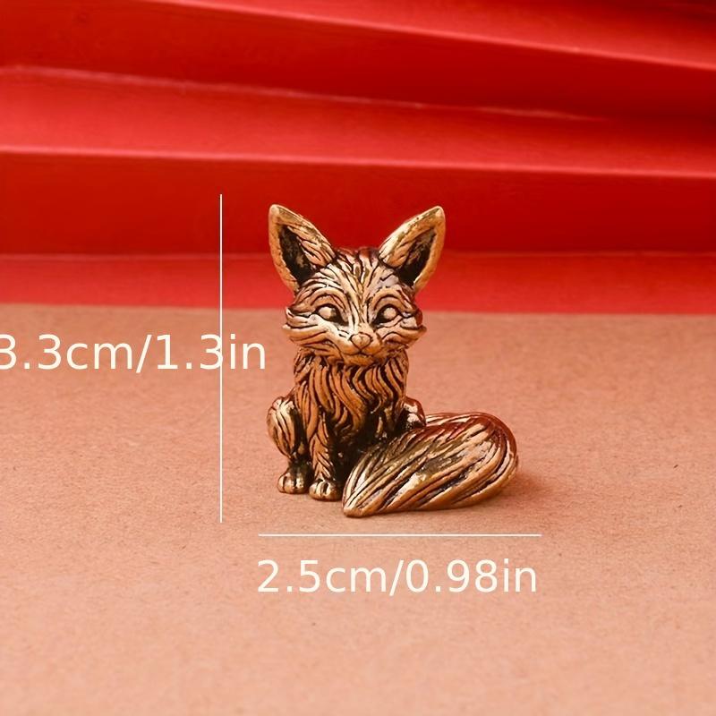 1PC Vintage Brass Fox Figurine - Elegant Desk Ornament for Office, Solid Copper Tea Pet Craft