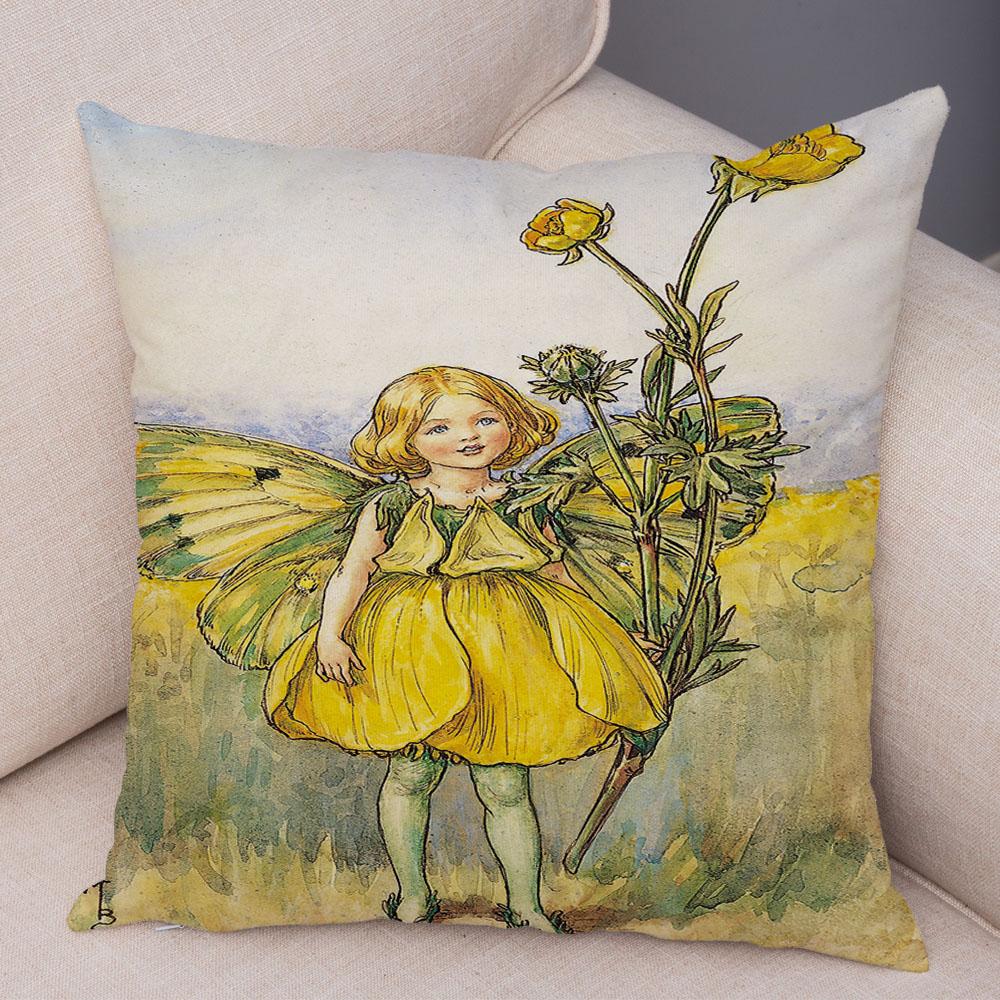 Colorful Fairy Tale World Elves Cushion Cover Decor Cute Cartoon Flower Girl Pillow Case for Sofa Home Polyester Pillowcase