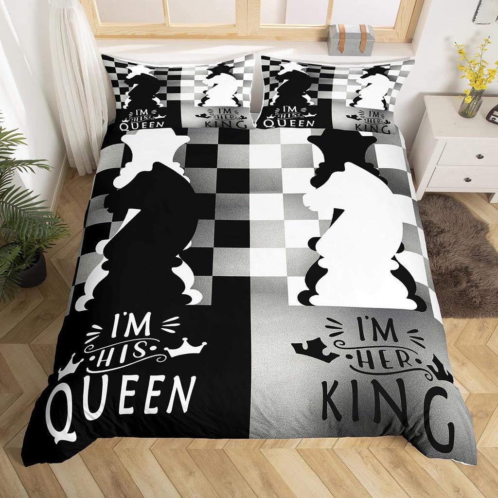 Comforter Valentine'S Day Couple King And Queen Crown Bedding Set For Husband Wife Red Black White His Hers Comforter