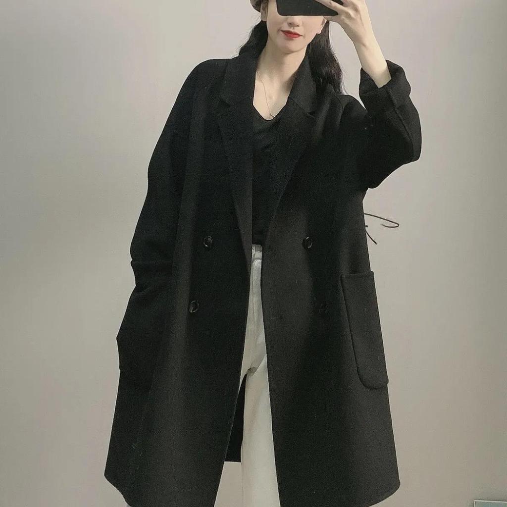 2025 Women's Mid-Length Double-Sided Wool Coat - Simple Fashion, Loose Fit, Korean Style