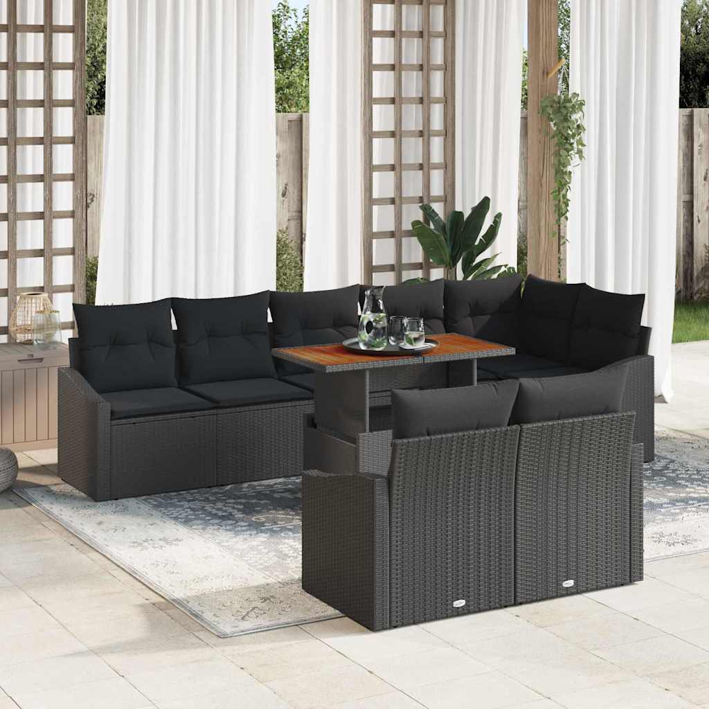 Garden Sofa Set with Cushions 9 pcs Black and Brown