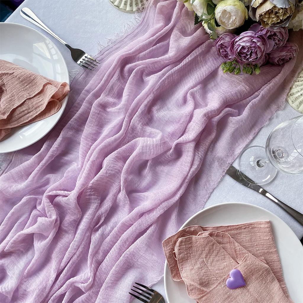 6pcs Purple Table Runner 90*180CM Rustic Gauze Wedding Reception Table Decor Boho Table Cloth Runner Baby Shower Home Decor