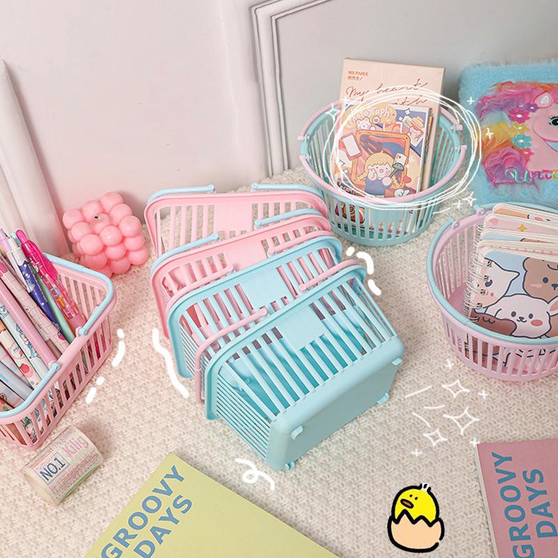 Neuer Kunststoffkorb-Organizer Tragbare Einkaufs-Aufbewahrungsbox Desktop-Kleinteile Spielzeug Obst Schreibwaren-Organizer Heimaufbewahrungskörbe