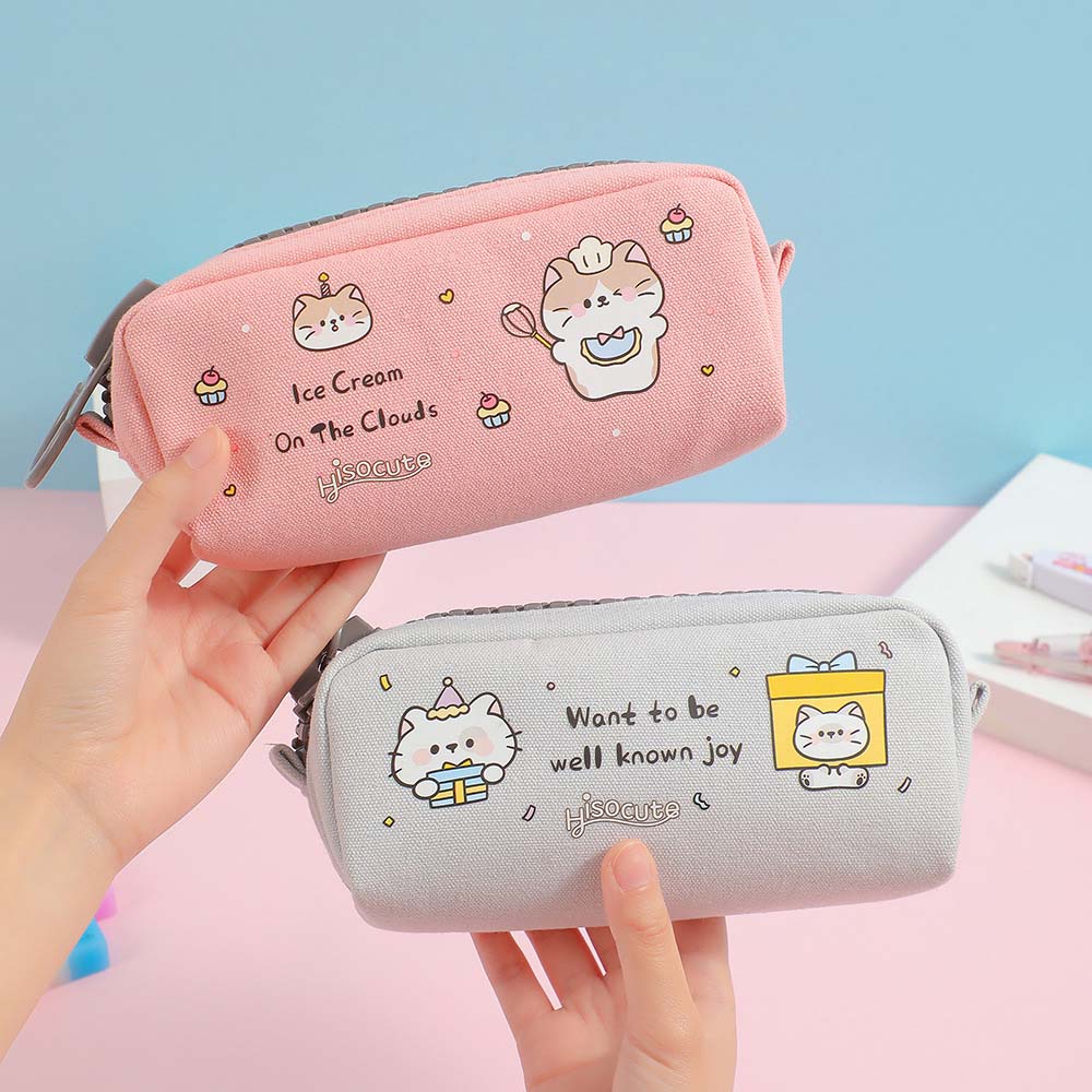 Large Capacity Cartoon Canvas Pencil Case Writing Tools Cartoon Zipper Pencil Pouch  Kids Children