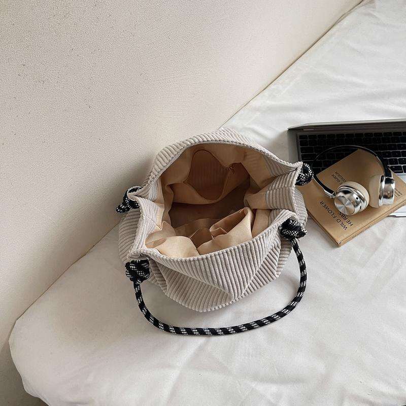 Vintage Large Capacity Corduroy Bag Women's Solid Color Underarm Shoulder Bag