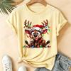 Women Cute Reindeer Christmas Lights Graphic T‑Shirt Funny Santa Hat Deer Printed Short Sleeve Tops Xmas Holiday Casual Tees