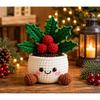 Handmade Crochet Christmas Decorative Plant Pot With Smiling Face - Festive Indoor Desk Ornament Holiday Home Office