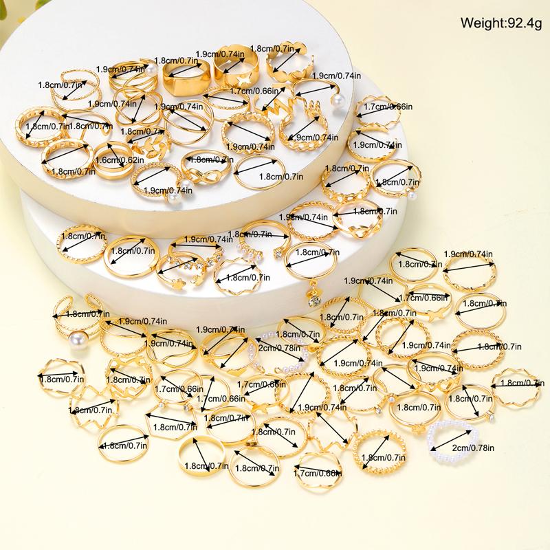 73Pcs/Set Heart Snake Pearl Butterfly Zircon Rings for Women Simple Geometric Hollow Gold Color Finger Rings Sets Female Jewelry