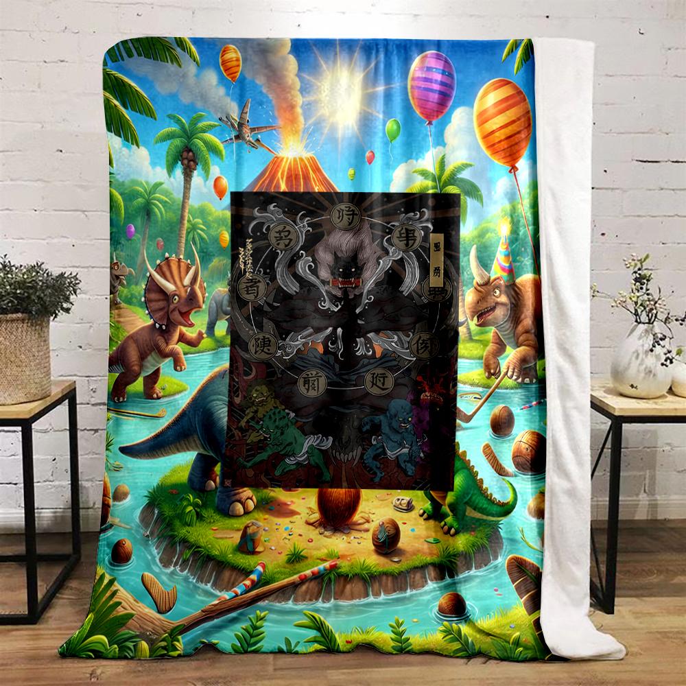 Dark Demon Art with Mythical Creatures Illustration Flannel Blanket for Bedroom, Living Room, Sofa, and Nap Sofas