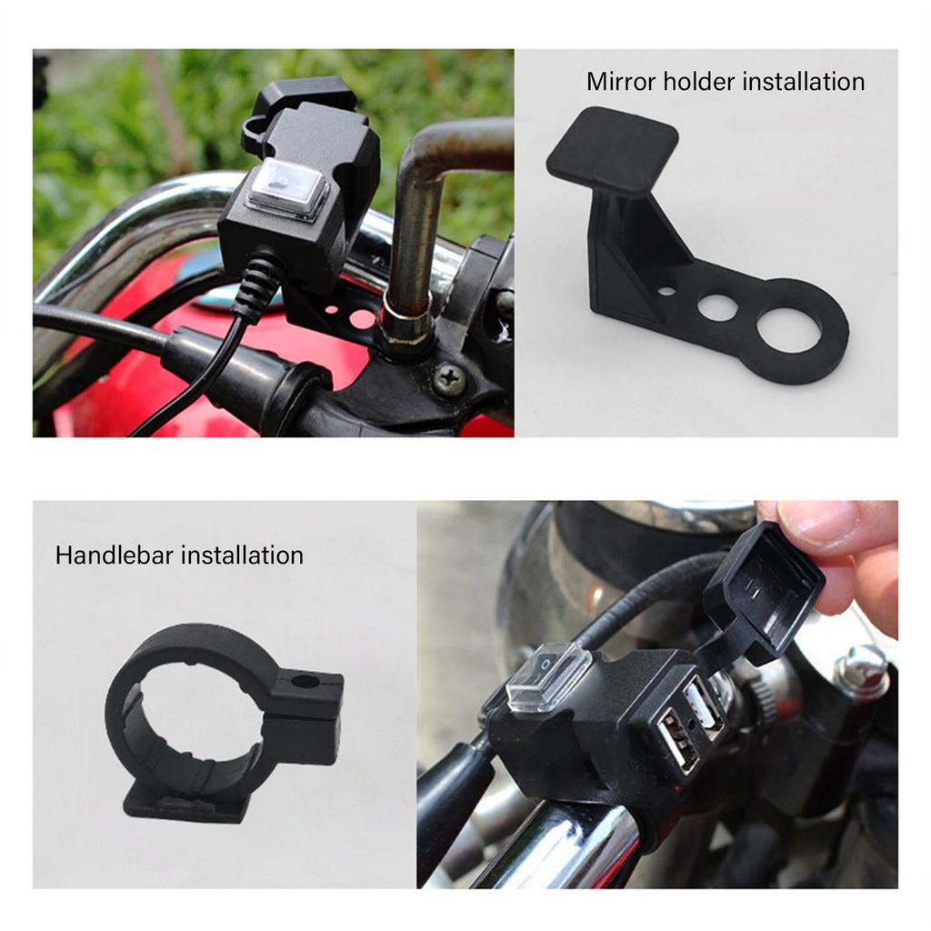 Motorcycle Handlebar USB Chargers Waterproof Power Supply Socket with Double Port Interface Suitable for Electric Bikes