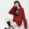 Cute Cartoon Cat Printed Loose T-shirt 2025 Spring Long Sleeved College Style Anti-aging Top