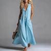 2026 Summer Women's V-Neck Solid Color Casual Dress with Pockets