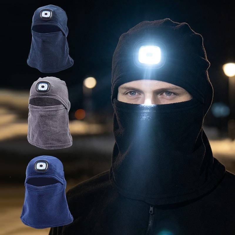 Thermal light lighting integrated LED cycling headgear mask outdoor cover night riding men windproof face protection skiing