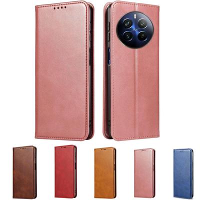 Pro pouzdro Realme 12 Pro Jednobarevné Kožené Peněženkové Pouzdro na Telefon Pro Etui Realme 12 Pro Plus 12Pro+ 5G Magnetické Flipové Pouzdro Capa