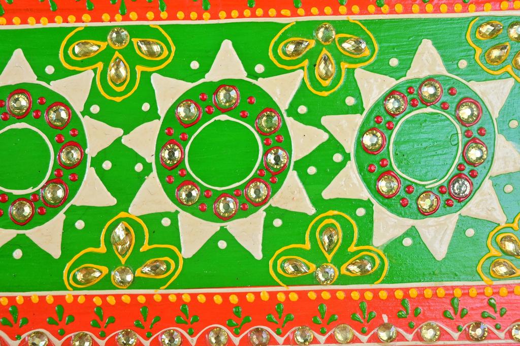 Indian Folk Art Mirror Work Wood Wall Panel: Hand-Painted Ethnic Decor