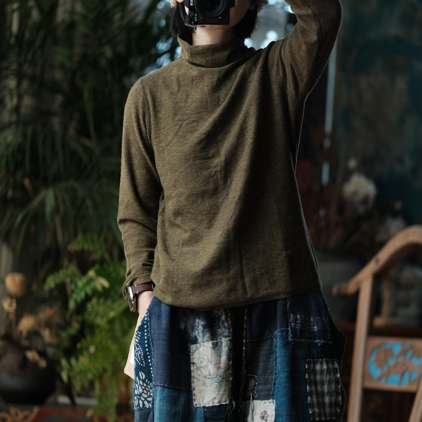 

Johnature Women Vintage Winter Pullover Sweaters Solid Color Long Sleeve Knitted Wool Long Sleeve Turtleneck Sweaters One Size мох зеленого
