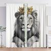 2pcs   Polyester Material   HD Digital Black and White Crown Lion Pattern Print   Light Filtering Curtain   Suitable for Bedroom