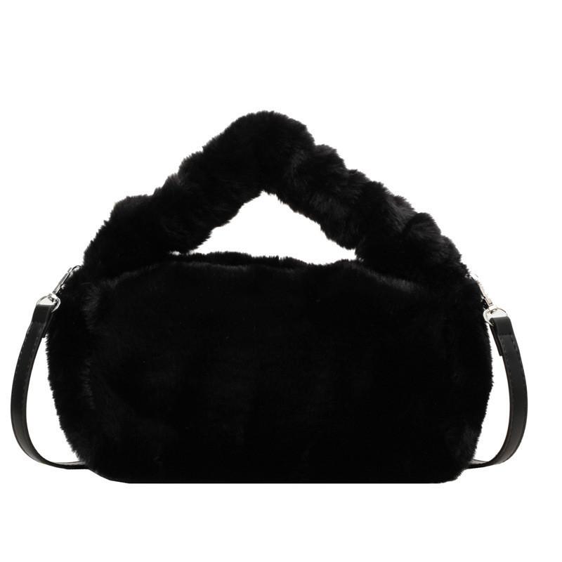 Stylish Soft Women s Plush Handbag With Chain Strap чёрный
