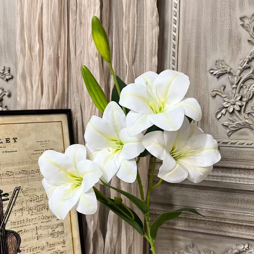 65cm Artificial Lily Flower 3D Printing Wedding Bridal Bouquet Fake Lily Bouquet  Living Room Decor