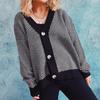 Autumn and Winter Casual Contrasting Diagonal Stripe Single Breasted V-neck Long Sleeved Sweater Cardigan Jacket for Women 3602