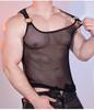 Men'S Tops Mesh Vest Sexy Fashion Ring Shoulder Belt Breathable Hollow Out Sleeveless T-Shirts Man Nightclub Tops Dance Shaping
