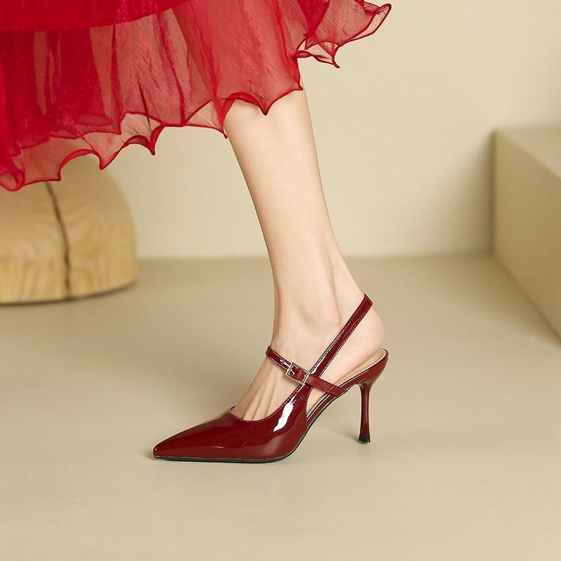 

34-42 Французский темперамент пустые босоножки на высоком каблуке женские лето 2025 новые с мелким вырезом острый носок шпилька высокий каблук женские 42