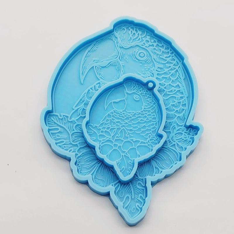 2x Keychain Resin Silicone Molds with for Key Chain Lovely Parrot Shape Mold for Epoxy Jewelry Casting Keychain Coaster