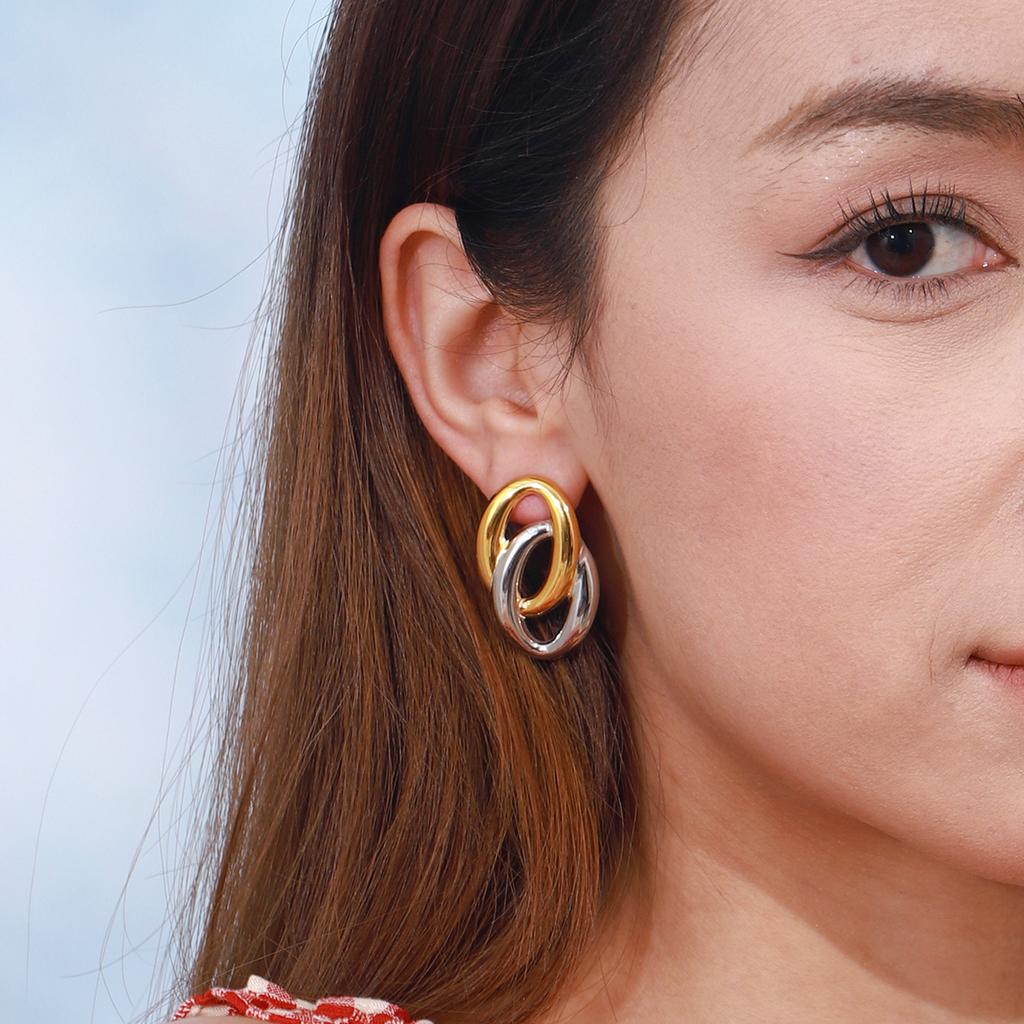 Yori Gold Silver Color Matching O-Wrap Statement Earrings 18K PVD Plated Simple Sleek Metal Fashion Jewelry Bijoux Gift