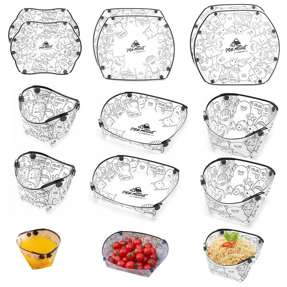 Portable Camping Tableware Set 6Pcs Folding Plate Bowl Cup Easy Clean Ultra Light Heat Resistant Collapsible