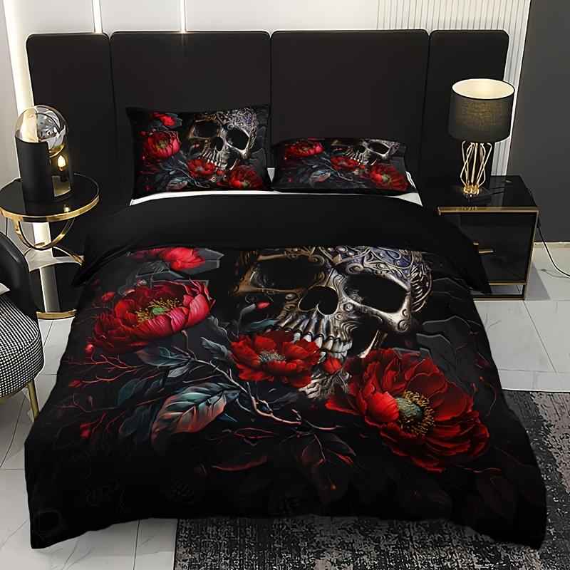 Fashion Gothic Skull Floral Duvet Cover Set Soft Breathable Hd Printing Bedding Set For Home Dorm Decor
