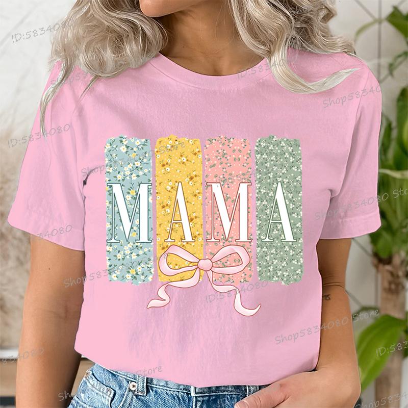 Floral Mama Coquette Bow Tshirt Mothers Day Fashion Casual Tops Boho Mama Shirt Design Floral Spring Gift for Mom Funny T Shirt