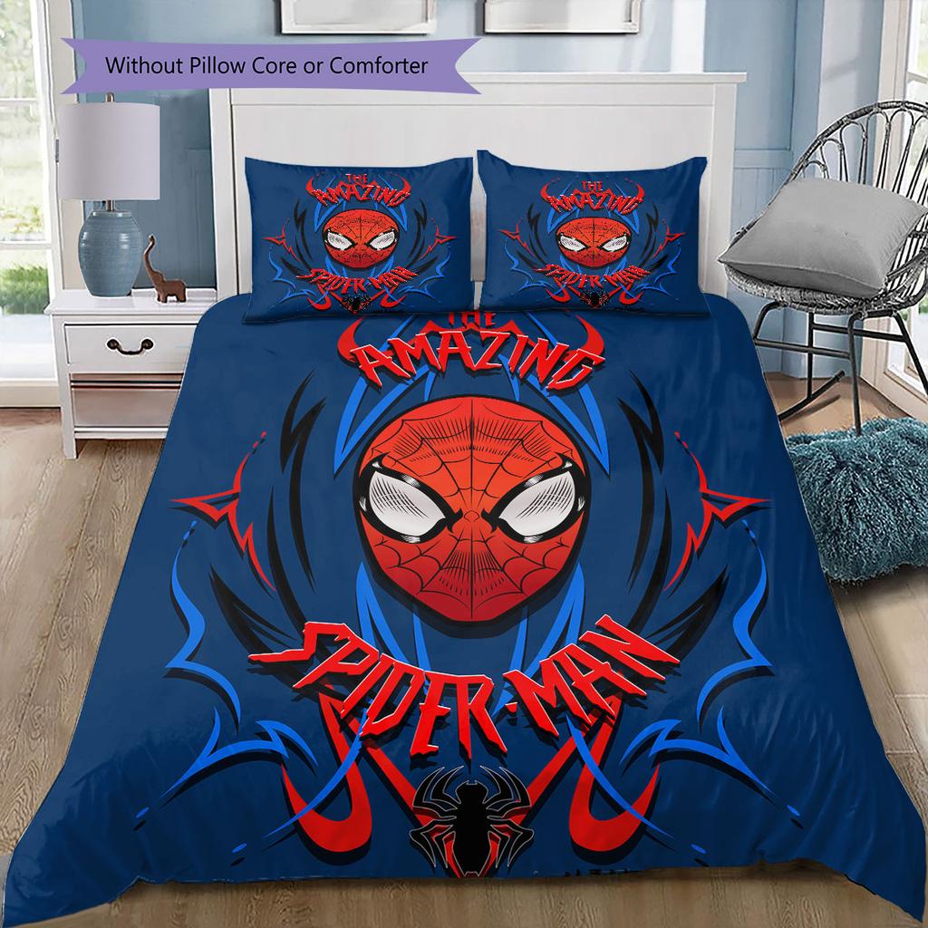 Superhero Series Spider-Man Cartoon Pattern Bedroom Three-piece Duvet Cover Bedding Set for Children.