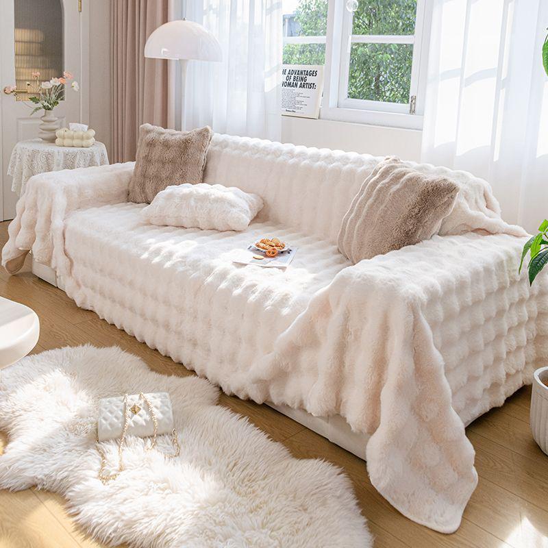 Thickened Silky Rabbit Fur Sofa Cover & Cushion Blanket