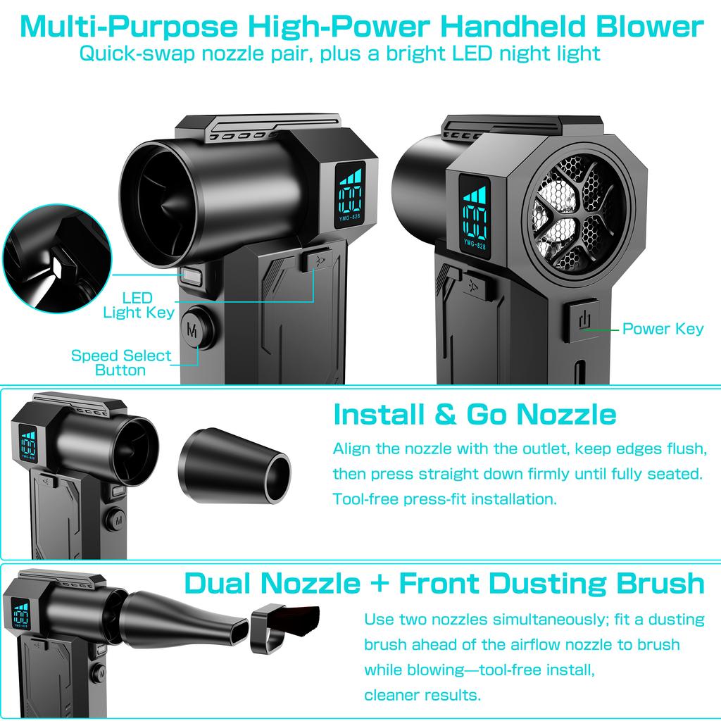 Handheld Turbo Jet Fan High Speed Violent Fan Type-C Charging 130000RPM 2025 With Brush Cleaning Blower Tool Powerful Air Blower Portable